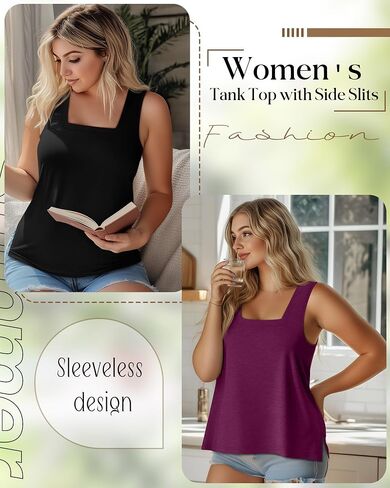 3 Pack Summer Plus Size Tank Tops for Women Sleeveless Tunic Shirts Square Neck Tops Side Slits 1X-5X in Kuwait