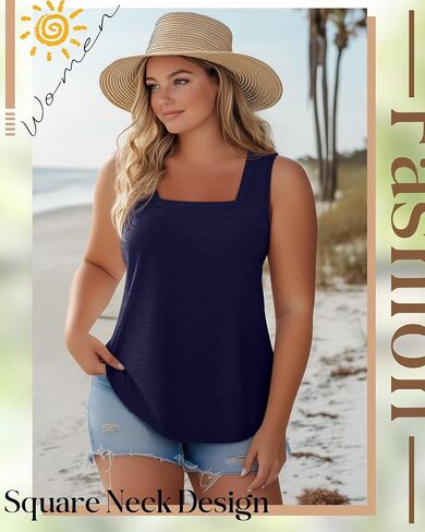 3 Pack Summer Plus Size Tank Tops for Women Sleeveless Tunic Shirts Square Neck Tops Side Slits 1X-5X in Kuwait