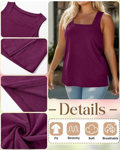 3 Pack Summer Plus Size Tank Tops for Women Sleeveless Tunic Shirts Square Neck Tops Side Slits 1X-5X in Kuwait