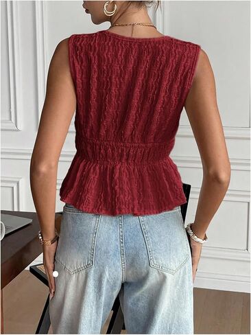 MakeMeChic Women's Tie Front V Neck Tank Top Bow Sleeveless Ruffle Hem Crop Tops in Saudi Arabia