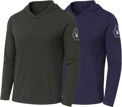 Spyder Mens Crew Neck Long Sleeve Hooded Undershirts/Ultra Soft Stretch Sports T-Shirt Dryfit Athletic Running Workout Shirt in Saudi Arabia