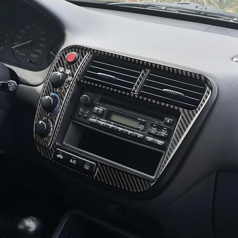 Real Premium 3K Carbon Fiber Center air Vent Frame Conditioning A/C Trim Radio Sticker Dashboard Decal Kit Compatible with Honda Civic 1999 2000 2DOOR Car Interior Accessories Decoration in Saudi Arabia