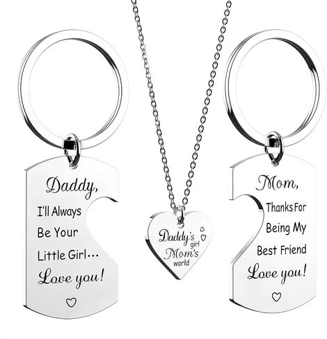 Hofoya Family Love Necklace & Keychain Gift for Dad Mom and Daughter - Adddy's Girl Heart Pendant for Girl ، عيد ميلاد عيد الأب تذكارية للآباء والأمهات أطفال. in Kuwait