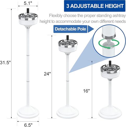 RELIANCER Floor Standing Ashtray w/Spinning Lid,Adjustable 16" - 31.5" Cigarette Ash Tray,Outdoor Stainless Steel Cigar Container Ash Holder w/Weighted Base,Cigarette Butt Receptacle Disposal for Home in Kuwait