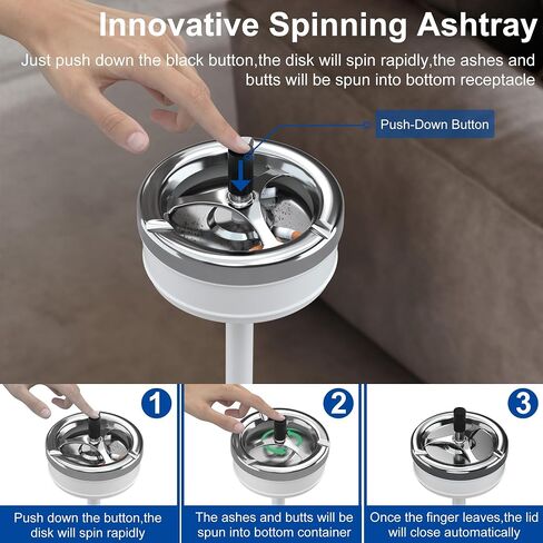 RELIANCER Floor Standing Ashtray w/Spinning Lid,Adjustable 16" - 31.5" Cigarette Ash Tray,Outdoor Stainless Steel Cigar Container Ash Holder w/Weighted Base,Cigarette Butt Receptacle Disposal for Home in Kuwait
