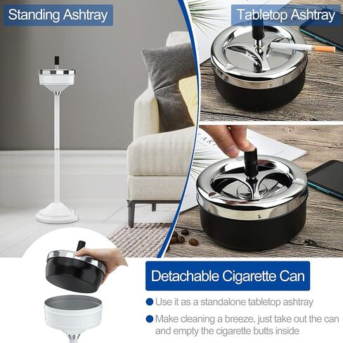 RELIANCER Floor Standing Ashtray w/Spinning Lid,Adjustable 16" - 31.5" Cigarette Ash Tray,Outdoor Stainless Steel Cigar Container Ash Holder w/Weighted Base,Cigarette Butt Receptacle Disposal for Home in Kuwait