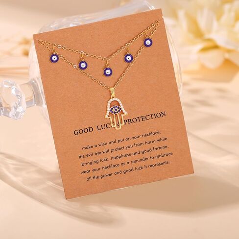 RZKING Layered Necklace for Women, Dainty 14K Gold Evil Eye, Sun Moon Stars, Starfish, Choker Pendant Necklace for Best Friend, Birthday, Thank's Giving, Christmas, Inspirational Gifts for Women in Kuwait