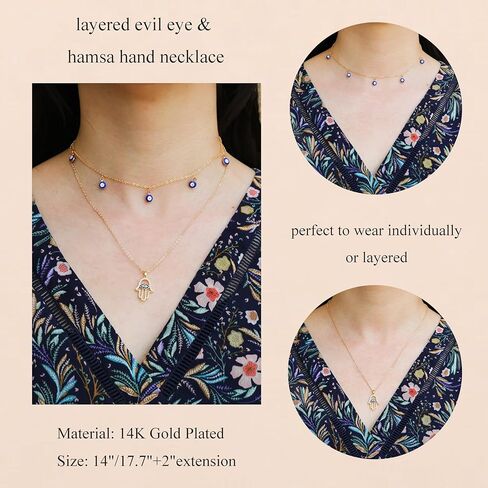 RZKING Layered Necklace for Women, Dainty 14K Gold Evil Eye, Sun Moon Stars, Starfish, Choker Pendant Necklace for Best Friend, Birthday, Thank's Giving, Christmas, Inspirational Gifts for Women in Kuwait