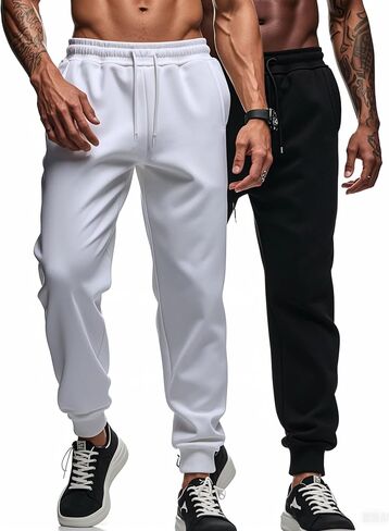 Men's Open Bottom Sweatpants with Pockets Tapered Joggers for Men Athletic Pants for Workout, Jogging, Running in Saudi Arabia
