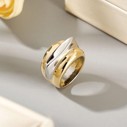 Three-Tone Cross Chunky Bands Statement Rings for Women and Adult Infinity Interlocked Rolling Criss Interwined Rings Cocktail Jewelry in Saudi Arabia