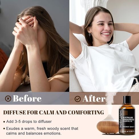 Indian Sandalwood Essential Oils 3.38 FL.OZ Pure Indian Sandalwood Oil for Massage Skin Care Hair Care Diffuser Candle and Soap Making - 100ml in Kuwait