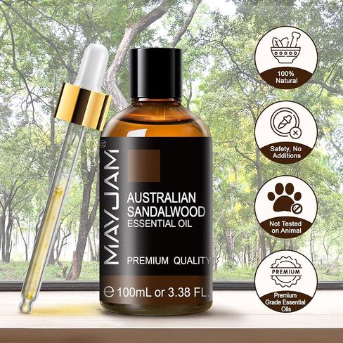 Indian Sandalwood Essential Oils 3.38 FL.OZ Pure Indian Sandalwood Oil for Massage Skin Care Hair Care Diffuser Candle and Soap Making - 100ml in Kuwait