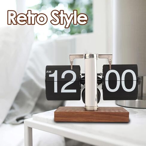 Flip Desk Clock ، ساعة رقمية رجعية لأسفل ، ساعة ميكانيكية تلقائية تعمل بطارية مع مقبض دوار لتزيين مكتب الغرفة المنزلية (أسود) in Kuwait