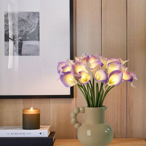 20pcs Artificial Calla Lily Bouquet Lamp Faux Floarl Night Light Real Touch Flower Night Lamp LED Calla Lily Lighted Artificial Flower for Her Gifts Home Kitchen Decor(Light Purple) in Kuwait