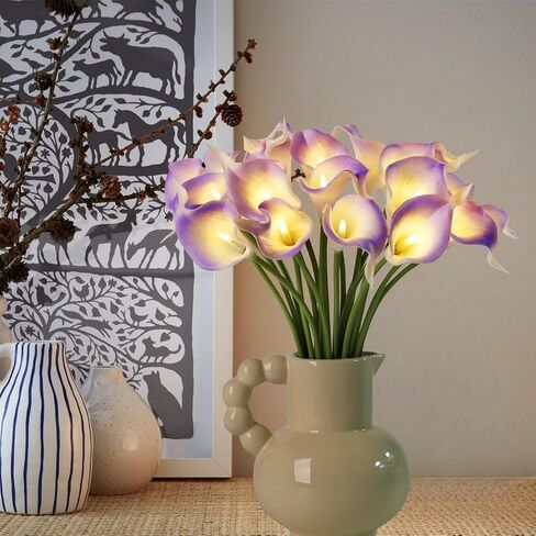 20pcs Artificial Calla Lily Bouquet Lamp Faux Floarl Night Light Real Touch Flower Night Lamp LED Calla Lily Lighted Artificial Flower for Her Gifts Home Kitchen Decor(Light Purple) in Kuwait
