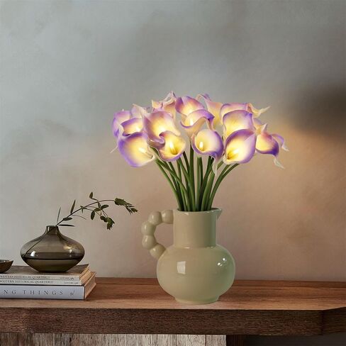 20pcs Artificial Calla Lily Bouquet Lamp Faux Floarl Night Light Real Touch Flower Night Lamp LED Calla Lily Lighted Artificial Flower for Her Gifts Home Kitchen Decor(Light Purple) in Kuwait
