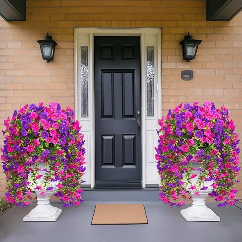 Dolicer 2 Packs Look Real Artificial Fall Flowers Mums for Outdoors, Realistic Faux Mums for Outdoor Planters, UV Resistant Fall Flowers Artificial for Decoration Front Porch (Orange+Yellow) in Kuwait
