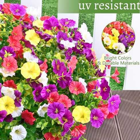 Artificial Flowers for Outdoors, 14 Bundles Fake Outdoor Flowers, UV Resistant Artificial Outdoor Plants & Flowers for Decoration, Colorful Morning Glory for Garden Porch Yard Patio, Mixed Color A in Saudi Arabia