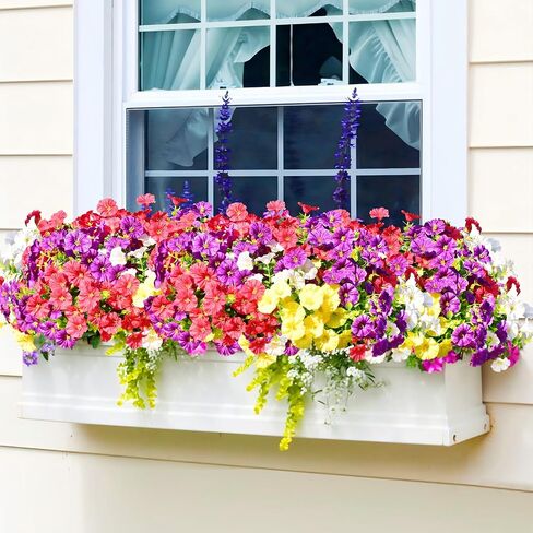 Artificial Flowers for Outdoors, 14 Bundles Fake Outdoor Flowers, UV Resistant Artificial Outdoor Plants & Flowers for Decoration, Colorful Morning Glory for Garden Porch Yard Patio, Mixed Color A in Saudi Arabia