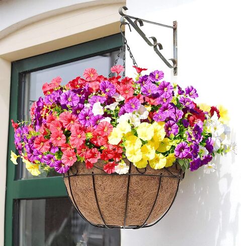 Artificial Flowers for Outdoors, 14 Bundles Fake Outdoor Flowers, UV Resistant Artificial Outdoor Plants & Flowers for Decoration, Colorful Morning Glory for Garden Porch Yard Patio, Mixed Color A in Saudi Arabia
