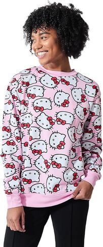 BioWorld Hello Kitty شخصية الرؤوس جميعها على الطباعة النسائية الوردي Crew Neck Long Sweeve Shirt in Saudi Arabia
