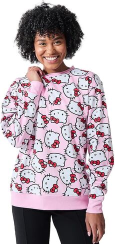 BioWorld Hello Kitty شخصية الرؤوس جميعها على الطباعة النسائية الوردي Crew Neck Long Sweeve Shirt in Saudi Arabia