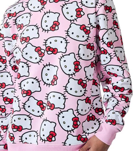 BioWorld Hello Kitty شخصية الرؤوس جميعها على الطباعة النسائية الوردي Crew Neck Long Sweeve Shirt in Saudi Arabia