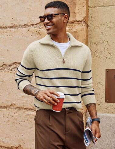 PJ Paul Jones Mens Quarter Zip Sweater Stringed Dock Pullover Sweater سترة منتظمة in Saudi Arabia