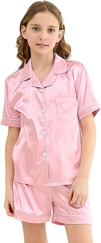 Binpaw Girl's 2 قطعة بيجاما مجموعة قصيرة الأكمام PJ مجموعة القميص والقصيرة in Kuwait