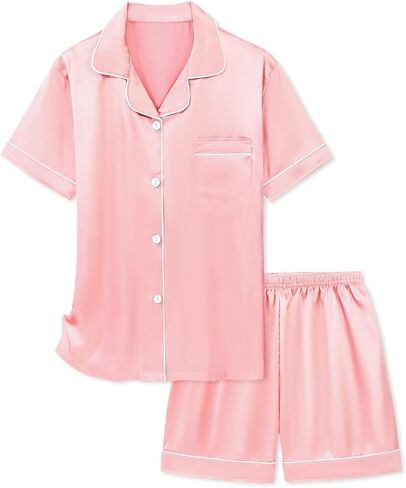 Binpaw Girl's 2 قطعة بيجاما مجموعة قصيرة الأكمام PJ مجموعة القميص والقصيرة in Kuwait