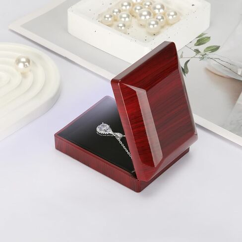 صندوق هدايا قلادة مجوهرات خشبية مع ضوء LED ، صغير مخملي بطانة قلادة عروض الصناديق لحضور حفل زفاف عيد الميلاد الذكرى السنوية (النمط 3) in Kuwait