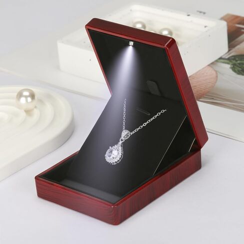 صندوق هدايا قلادة مجوهرات خشبية مع ضوء LED ، صغير مخملي بطانة قلادة عروض الصناديق لحضور حفل زفاف عيد الميلاد الذكرى السنوية (النمط 3) in Kuwait