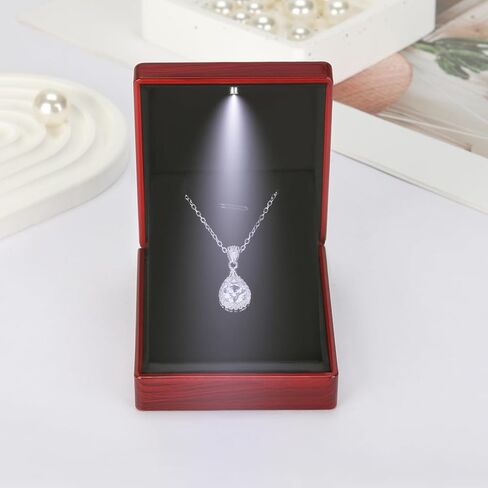 صندوق هدايا قلادة مجوهرات خشبية مع ضوء LED ، صغير مخملي بطانة قلادة عروض الصناديق لحضور حفل زفاف عيد الميلاد الذكرى السنوية (النمط 3) in Kuwait