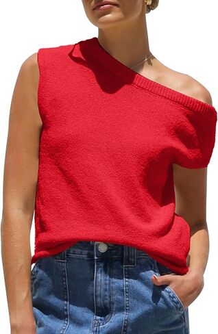 HOTIAN Women's Off The Shoulder Sweater Y2K Cap Sleeve Knit Vest Casual Summer Pullover Tank Tops in Kuwait