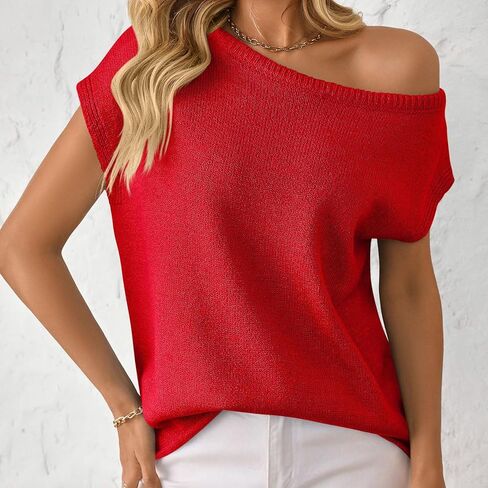 HOTIAN Women's Off The Shoulder Sweater Y2K Cap Sleeve Knit Vest Casual Summer Pullover Tank Tops in Kuwait