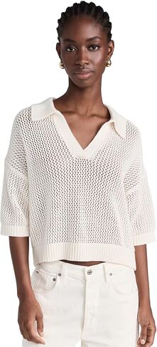 Velvet by Graham & Spencer Women's York Cotton Cashmere Mesh Polo Sweater in Saudi Arabia