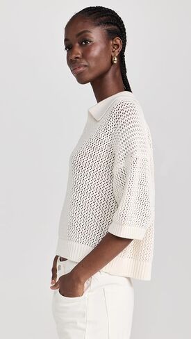 Velvet by Graham & Spencer Women's York Cotton Cashmere Mesh Polo Sweater in Saudi Arabia