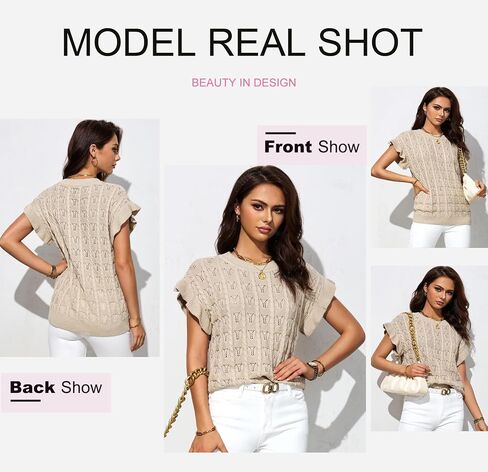 Dokotoo Womens Sweaters Spring Summer Short Sleeve Sweater Pullover Crochet Tops Business Casual Blouses in Saudi Arabia