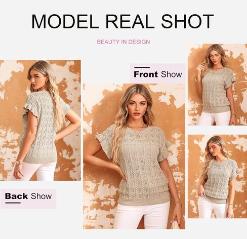 Dokotoo Womens Sweaters Spring Summer Short Sleeve Sweater Pullover Crochet Tops Business Casual Blouses in Saudi Arabia
