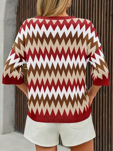 Saodimallsu Womens Color Block Striped Sweater Tops Summer Half Sleeve Crew Neck Strains Sould in Saudi Arabia