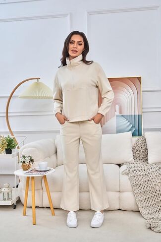 Womens 2 قطعة مجموعات سفر نصف قميص سحاب وملابس مطار عريض الساق للنساء 2025 in Kuwait