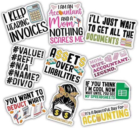 (10pcs) Accountant Stickers Accounting Spreadsheet Gift Funny Accounting Gifts Multiple Different Design, Waterproof, UV- Resistant, Suitable for Tumbler, Laptop, Car, Truck in Saudi Arabia