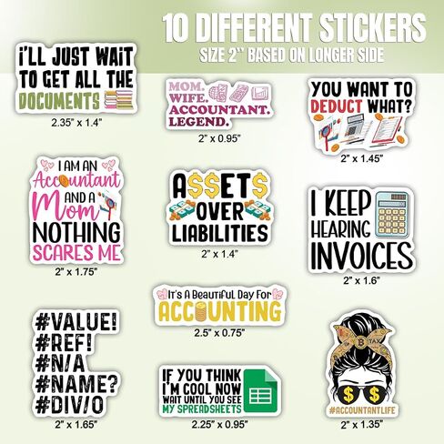 (10pcs) Accountant Stickers Accounting Spreadsheet Gift Funny Accounting Gifts Multiple Different Design, Waterproof, UV- Resistant, Suitable for Tumbler, Laptop, Car, Truck in Saudi Arabia