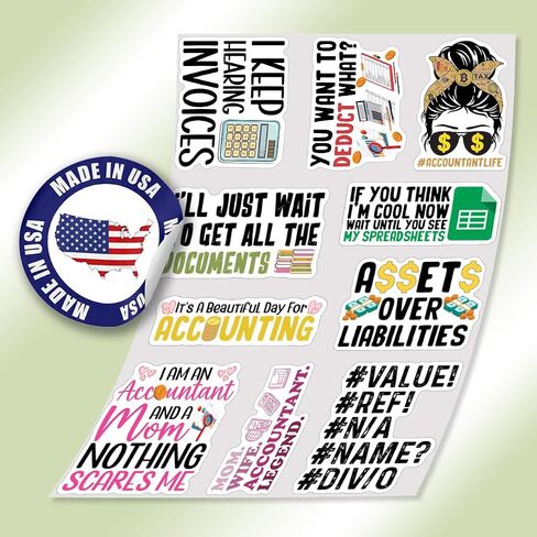 (10pcs) Accountant Stickers Accounting Spreadsheet Gift Funny Accounting Gifts Multiple Different Design, Waterproof, UV- Resistant, Suitable for Tumbler, Laptop, Car, Truck in Saudi Arabia
