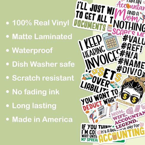 (10pcs) Accountant Stickers Accounting Spreadsheet Gift Funny Accounting Gifts Multiple Different Design, Waterproof, UV- Resistant, Suitable for Tumbler, Laptop, Car, Truck in Saudi Arabia