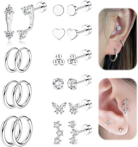 10pairs 14K الذهب المطلي بالذهب هيبوالرجينيك جراحية من الصلب الأقراط المسطح للآذان الحساسة 20g غضروف الأقراط in Kuwait