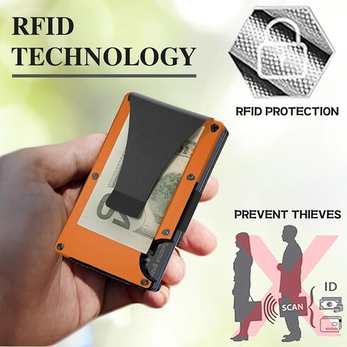 محفظة الحد الأدنى مع حظر RFID للرجال ، حامل بطاقة ائتمان نحيف مع محفظة مقطع من الألومنيوم للرجال والنساء ، محافظ معدنية للجيب الأمامي للرجال كهدايا (أسود) in Saudi Arabia