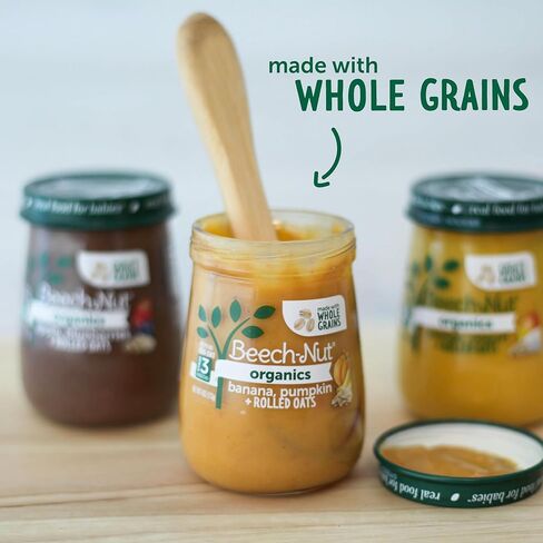 Beech-Nut Organic Baby Food Jars, Organic Apple Pumpkin & Granola Puree, Stage 2 Baby Food for Babies 6 Months and Up, Non-GMO, 4oz Glass Jars, 10ct in Saudi Arabia
