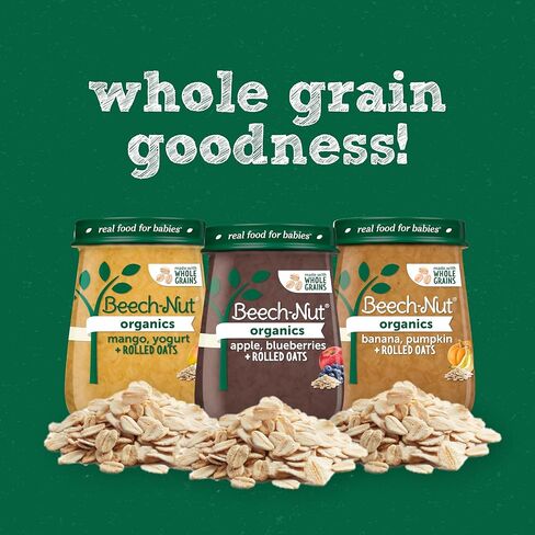 Beech-Nut Organic Baby Food Jars, Organic Apple Pumpkin & Granola Puree, Stage 2 Baby Food for Babies 6 Months and Up, Non-GMO, 4oz Glass Jars, 10ct in Saudi Arabia