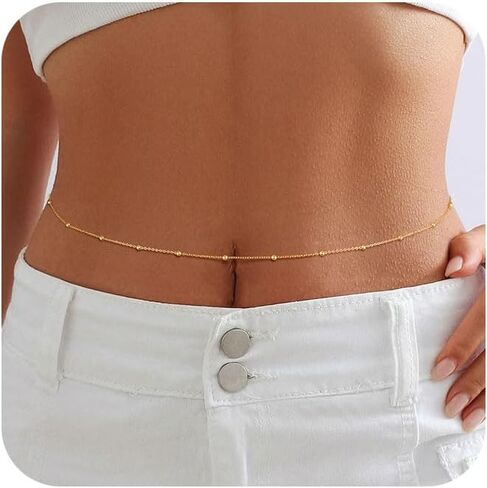 Gold Waist Chain for Women, 14K Gold/Silver Plated Layered Waist Beads Chain Adjustable Pearl Satellite Beads Belly Summer Non Tarnish Body Chain Jewelry Gifts for Women in Saudi Arabia